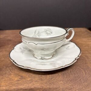 Lorenz Hutschenreuther Bavaria Germany  Gray Rose Tea Cup And Saucer